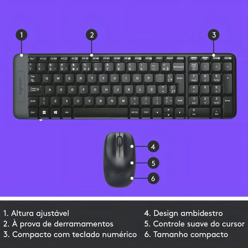 KIT TECLADO E MOUSE SEM FIO LOGITECH MK220 ABNT2 - Miniatura 6