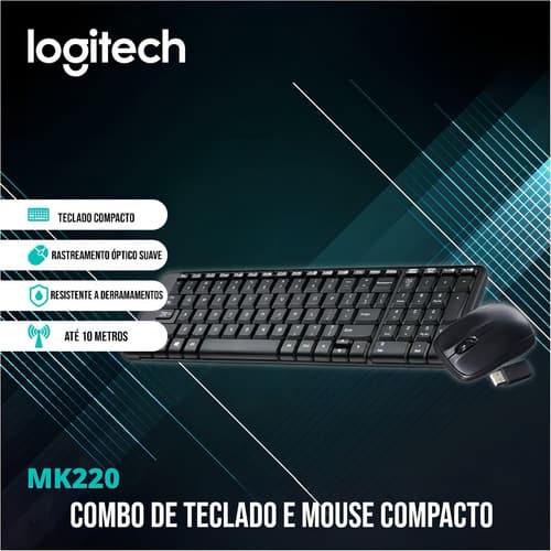 KIT TECLADO E MOUSE SEM FIO LOGITECH MK220 ABNT2 - Miniatura 8
